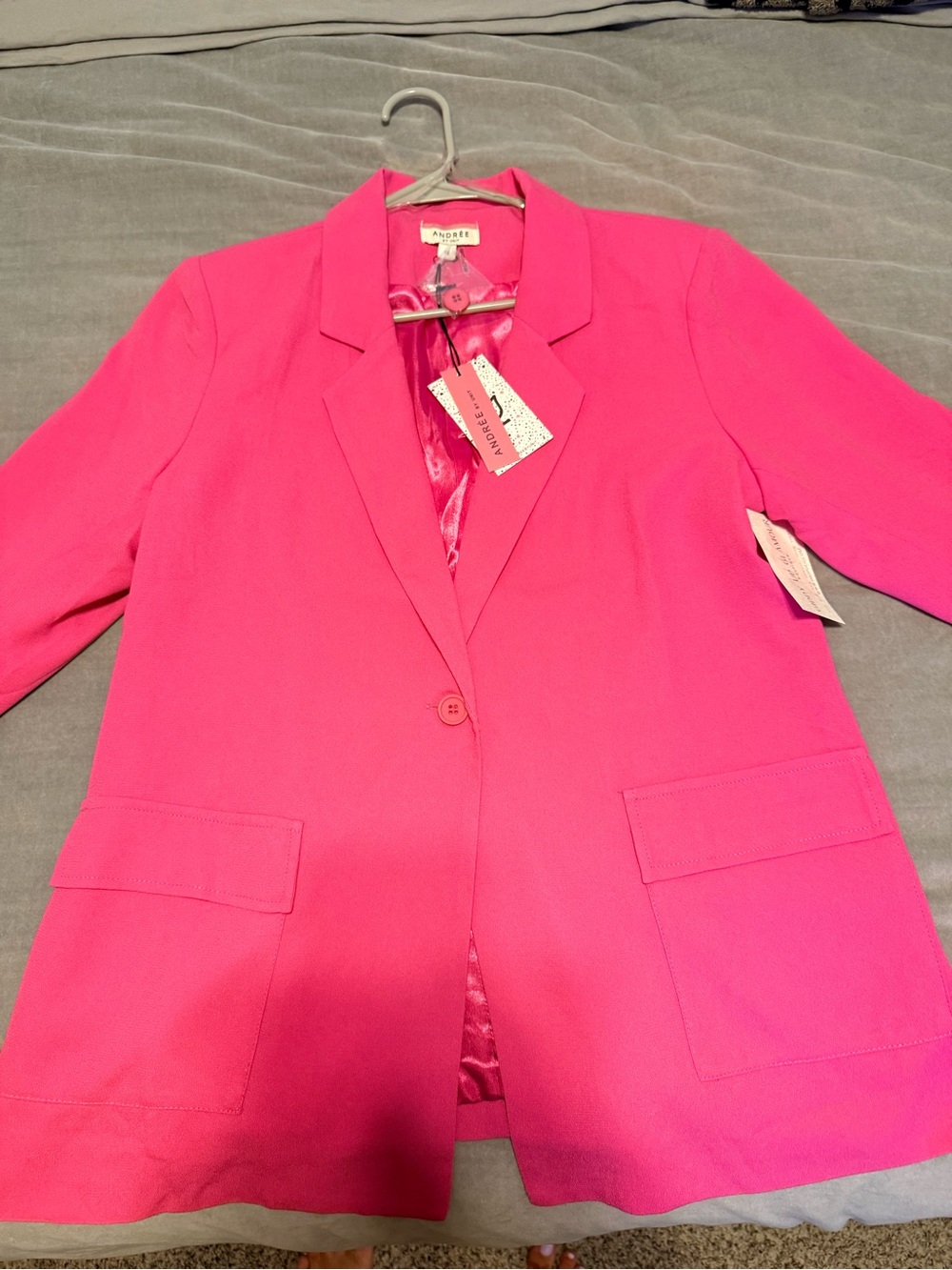 Rhinestone Cuffs Hot Pink Single-Button Blazer for Women
